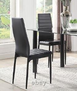 Modern Dining Chairs Set of 2pc Black Metal Finish Faux Leather Upholstery