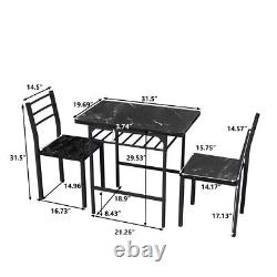 Modern Dining Table Set with 2 Chairs Printed Black Marble Finish Dining Room