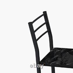 Modern Dining Table Set with 2 Chairs Printed Black Marble Finish Dining Room