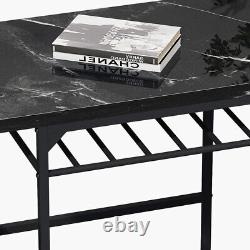 Modern Dining Table Set with 2 Chairs Printed Black Marble Finish Dining Room
