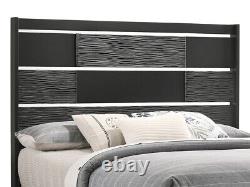 Modern Furniture 5 piece Queen King Bedroom Set in Black & Silver Finish IL71