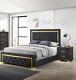 Modern Glam 3pc Queen Size Panel Bed Set Gold Black Finish Bedroom Furniture
