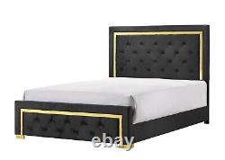 Modern Glam 3pc Queen Size Panel Bed Set Gold Black Finish Bedroom Furniture