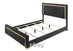 Modern Glam 3pc Queen Size Panel Bed Set Gold Black Finish Bedroom Furniture