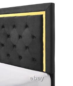 Modern Glam 3pc Queen Size Panel Bed Set Gold Black Finish Bedroom Furniture