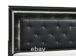Modern Glam 4pc Bedroom Set LED King Bed Nightstand Dresser Mirror Black Finish