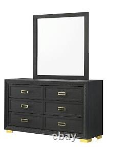 Modern Glam 4pc King Size Panel Bed Set Gold Black Finish Bedroom Furniture