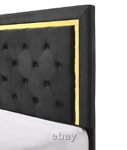 Modern Glam 4pc Queen Size Panel Bed Set Gold Black Finish Bedroom Furniture