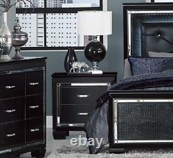 Modern Glam 5pc Bedroom Set LED King Bed Nightstands Dresser Mirror Black Finish