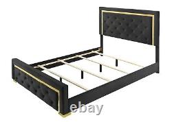 Modern Glam 5pc King Size Panel Bed Set Gold Black Finish Bedroom Furniture