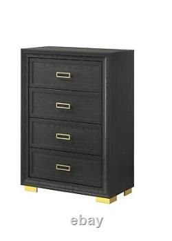 Modern Glam 6pc King Size Panel Bed Set Gold Black Finish Bedroom Furniture