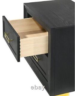 Modern Glam 6pc King Size Panel Bed Set Gold Black Finish Bedroom Furniture