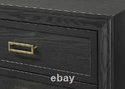 Modern Glam 6pc King Size Panel Bed Set Gold Black Finish Bedroom Furniture