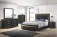 Modern Glam 6pc Queen Size Panel Bed Set Gold Black Finish Bedroom Furniture