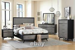 Modern Gray & Black Finish Furniture 5pcs Queen Size Storage Bedroom Set IA49