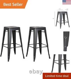 Modern Industrial Stackable Barstools Set of 2, 24 Seat, Matte Black Finish