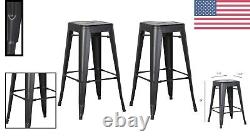 Modern Industrial Stackable Barstools Set of 2, 24 Seat, Matte Black Finish