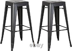 Modern Industrial Stackable Barstools Set of 2, 24 Seat, Matte Black Finish