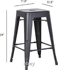 Modern Industrial Stackable Barstools Set of 2, 24 Seat, Matte Black Finish