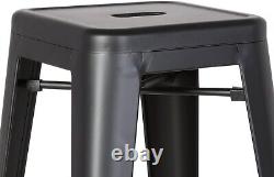 Modern Industrial Stackable Barstools Set of 2, 24 Seat, Matte Black Finish