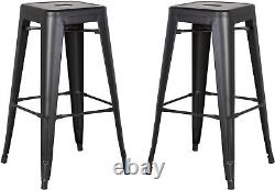 Modern Industrial Stackable Barstools Set of 2, 24 Seat, Matte Black Finish