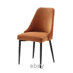 Modern Sleek Design Velvet Fabric Orange Side Chair Set of 2 Black Finish Meta