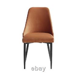 Modern Sleek Design Velvet Fabric Orange Side Chair Set of 2 Black Finish Meta