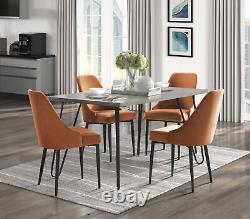 Modern Sleek Design Velvet Fabric Orange Side Chair Set of 2 Black Finish Meta