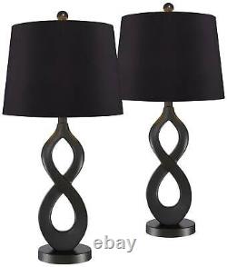 Modern Table Lamps Set of 2 Bronze Finish Black Drum Shade Living Room Bedroom