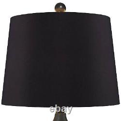 Modern Table Lamps Set of 2 Bronze Finish Black Drum Shade Living Room Bedroom