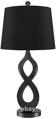 Modern Table Lamps Set of 2 Bronze Finish Black Drum Shade Living Room Bedroom