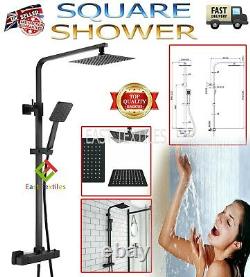 Modern Thermostatic Mixer Shower Set Square Black Finish Twin Head Exposed Valve