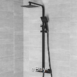 Modern Thermostatic Mixer Shower Set Square Black Finish Twin Head Exposed Valve