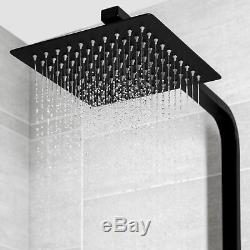 Modern Thermostatic Mixer Shower Set Square Black Finish Twin Head Exposed Valve