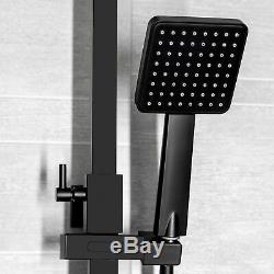 Modern Thermostatic Mixer Shower Set Square Black Finish Twin Head Exposed Valve