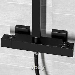 Modern Thermostatic Mixer Shower Set Square Black Finish Twin Head Exposed Valve