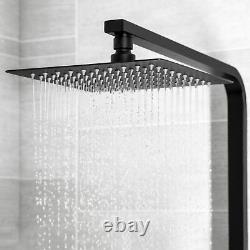 Modern Thermostatic Mixer Shower Set Square Black Finish Twin Head Exposed Valve