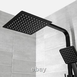 Modern Thermostatic Mixer Shower Set Square Black Finish Twin Head Exposed Valve