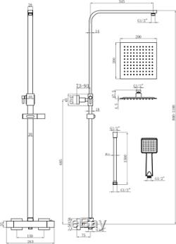 Modern Thermostatic Mixer Shower Set Square Black Finish Twin Head Exposed Valve