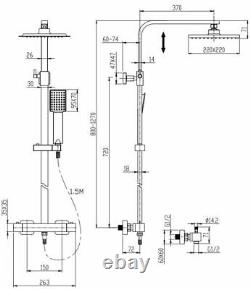 Modern Thermostatic Mixer Shower Set Square Black Finish Twin Head Exposed Valve