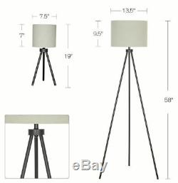 Modern Tripod Table and Floor Lamp Set, Black Metal Finish, Living Room Lamps