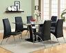 New 7pc Tucola Modern Glass Top Chrome Black Or White Dining Table Set Chairs
