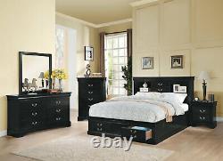 NEW Black Finish 5 piece Bedroom Set with King Bookcase Headboard Storage Bed IAB5
