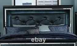 NEW Modern Black Finish Bedroom Furniture 5pcs Queen LED Lighted Bed Set IA4O