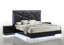 NEW Modern Italian 4PC LED Gloss Black Queen King Contemporary Bedroom Set
