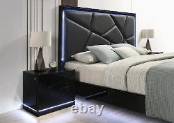 NEW Modern Italian 4PC LED Gloss Black Queen King Contemporary Bedroom Set