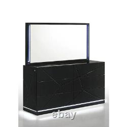 NEW Modern Italian 4PC LED Gloss Black Queen King Contemporary Bedroom Set