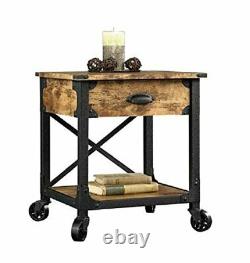 NEW Set of 2 Rustic Side Tables Country Pine Finish Wood & Metal End Nightstand
