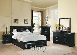 NEW Traditional Black Finish Bedroom Furniture 5pcs Queen Storage Bed Set IAB5