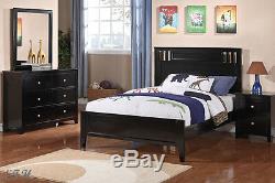 New 4pc Attica Contemporary Black Finish Wood Twin Or Full Bedroom Set